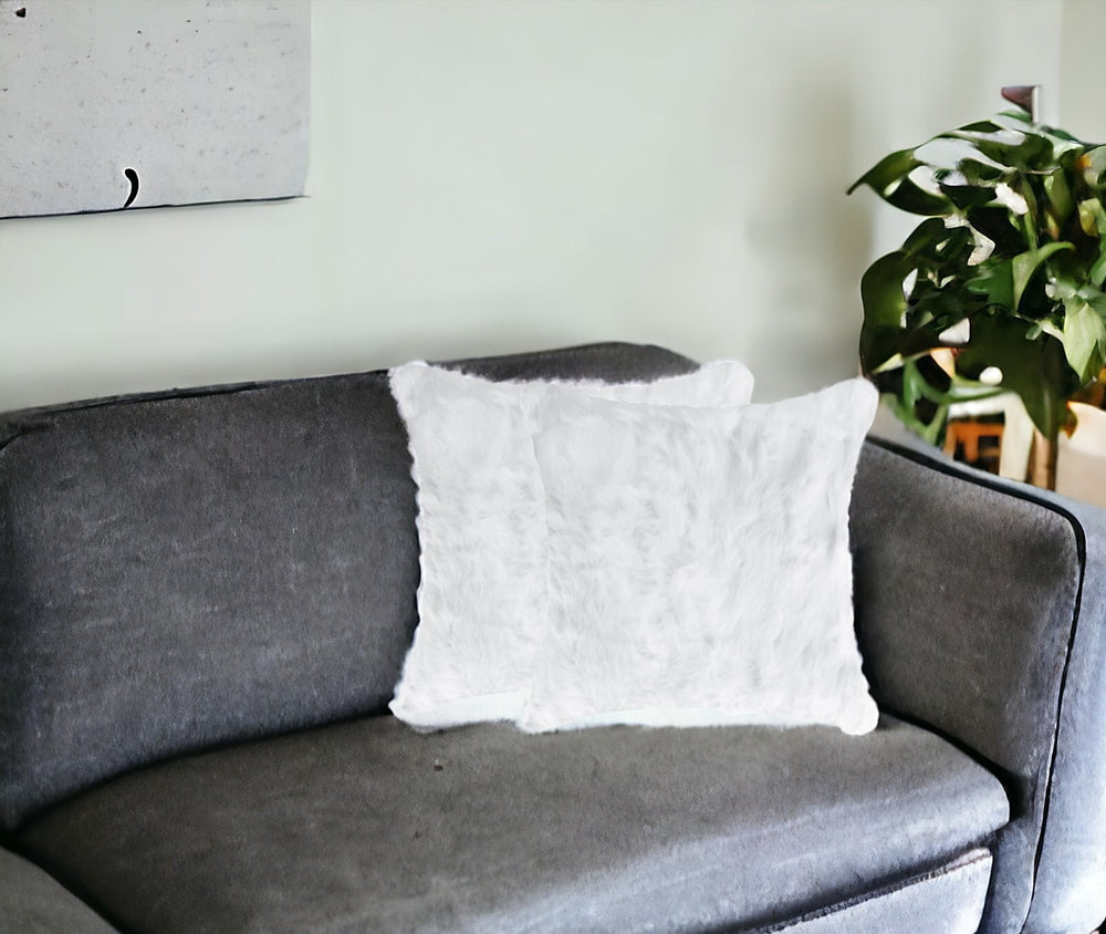 Set Of Two 18" White Rabbit Zippered Natural Fur Throw Pillows - Homeroots - Flyclothing LLC