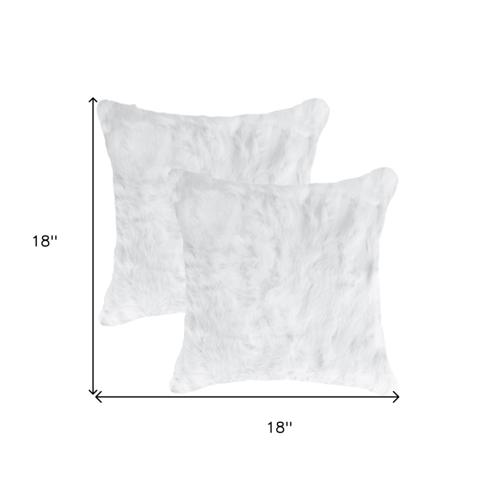 Set Of Two 18" White Rabbit Zippered Natural Fur Throw Pillows - Homeroots - Flyclothing LLC