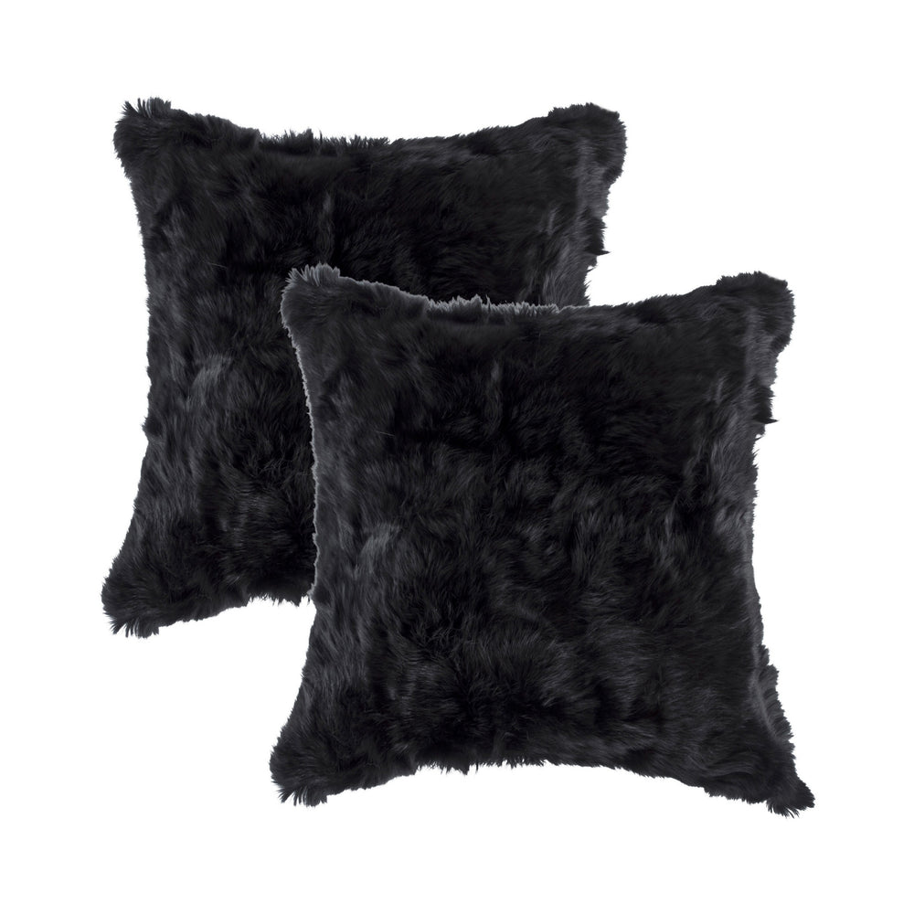 Set of Two 18" Black Rabbit Natural Fur Throw Pillow - Homeroots - Flyclothing LLC