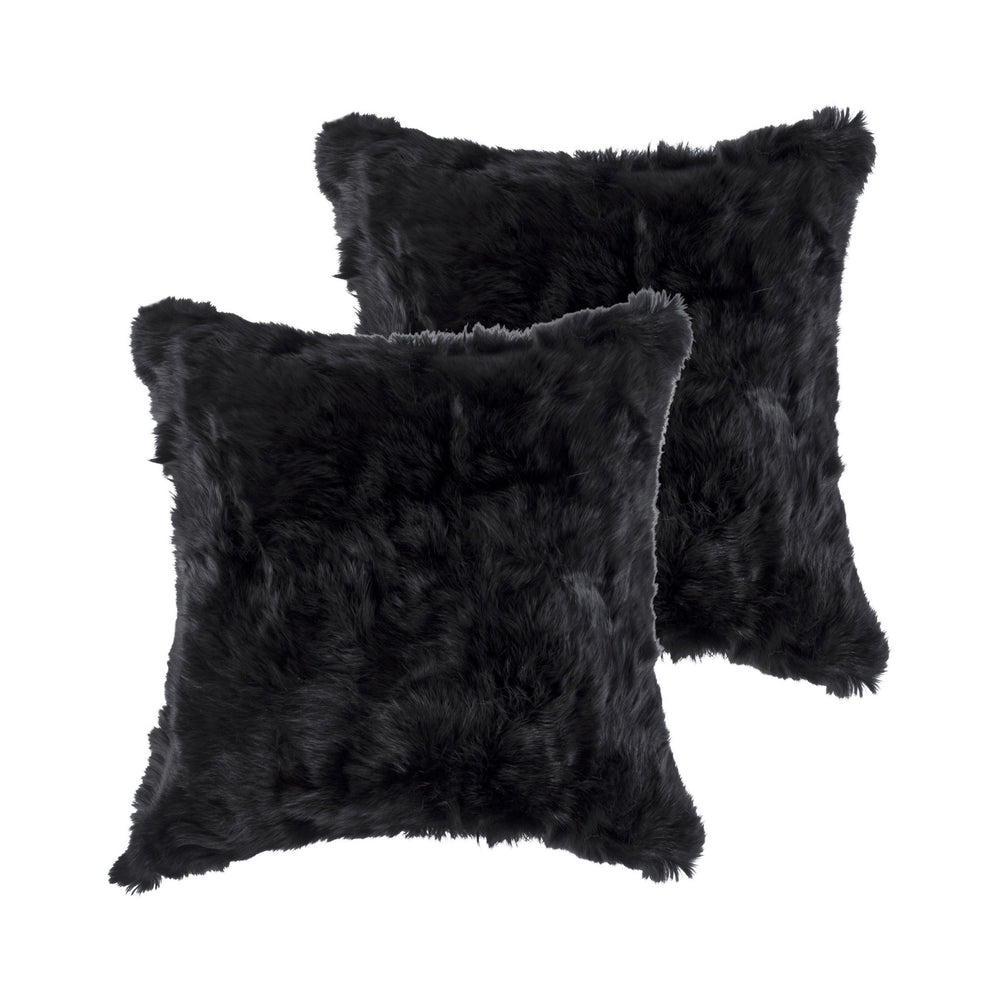 Set of Two 18" Black Rabbit Natural Fur Throw Pillow - Homeroots - Flyclothing LLC