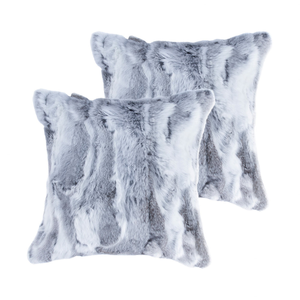 Set Of Two 18" Grey Rabbit Natural Fur Throw Pillows - Homeroots - Flyclothing LLC