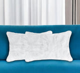 Set of Two 12" X 20" White Natural Fur Throw Pillows