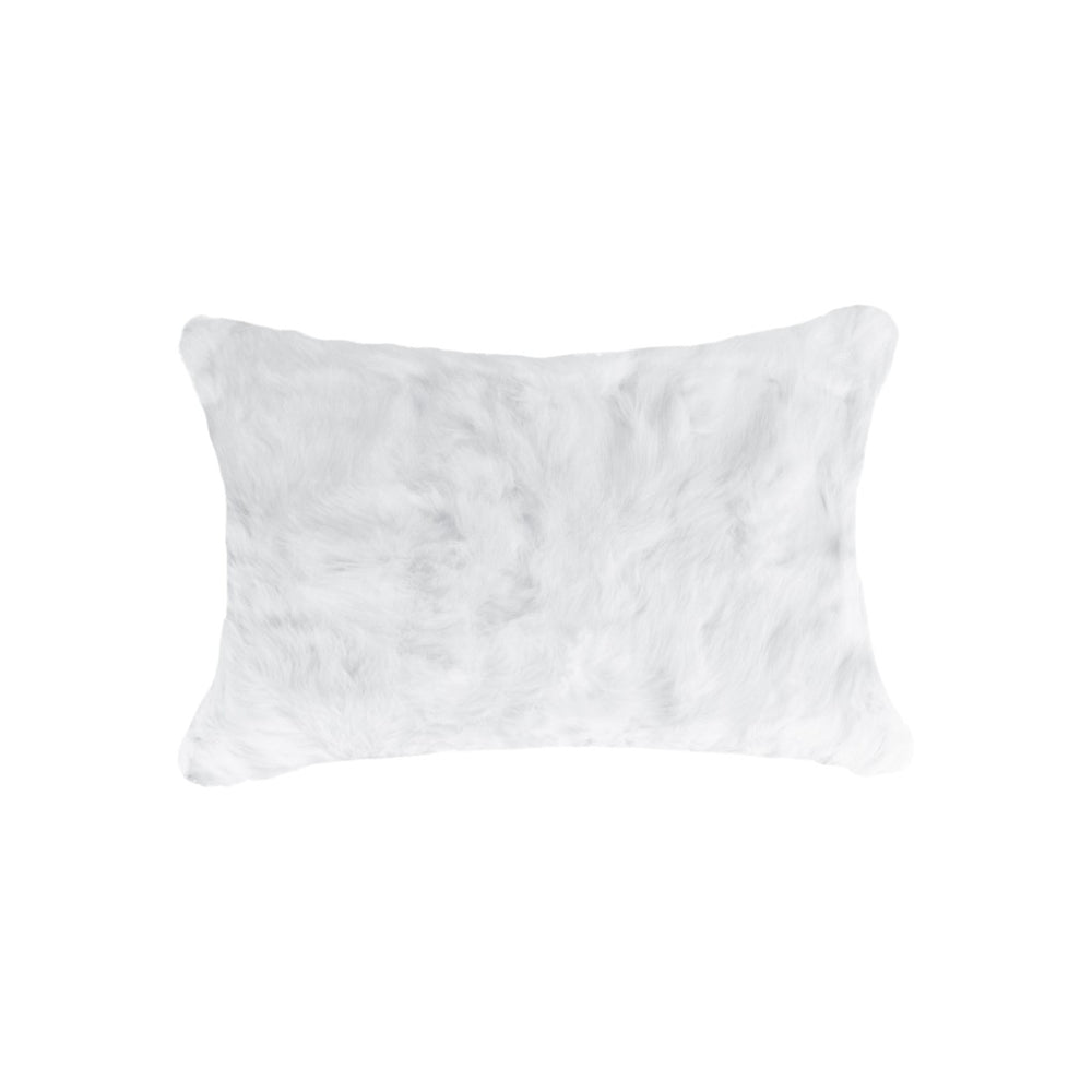 Set Of Two 12" X 20" White Rabbit Natural Fur Throw Pillows - Homeroots - Flyclothing LLC