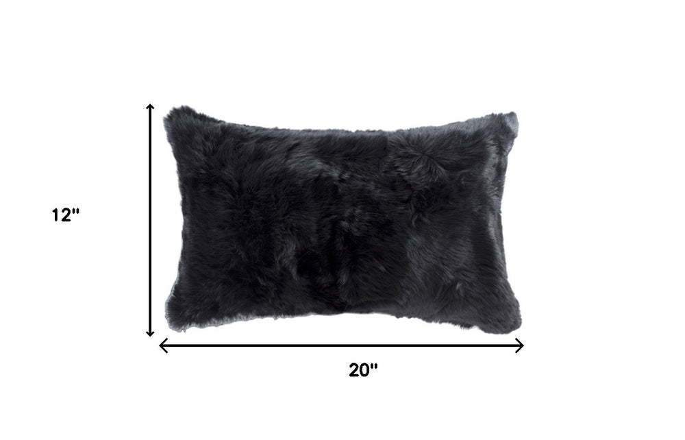 Set of Two 12" X 20" Black Rabbit Natural Fur Throw Pillow - Homeroots - Flyclothing LLC