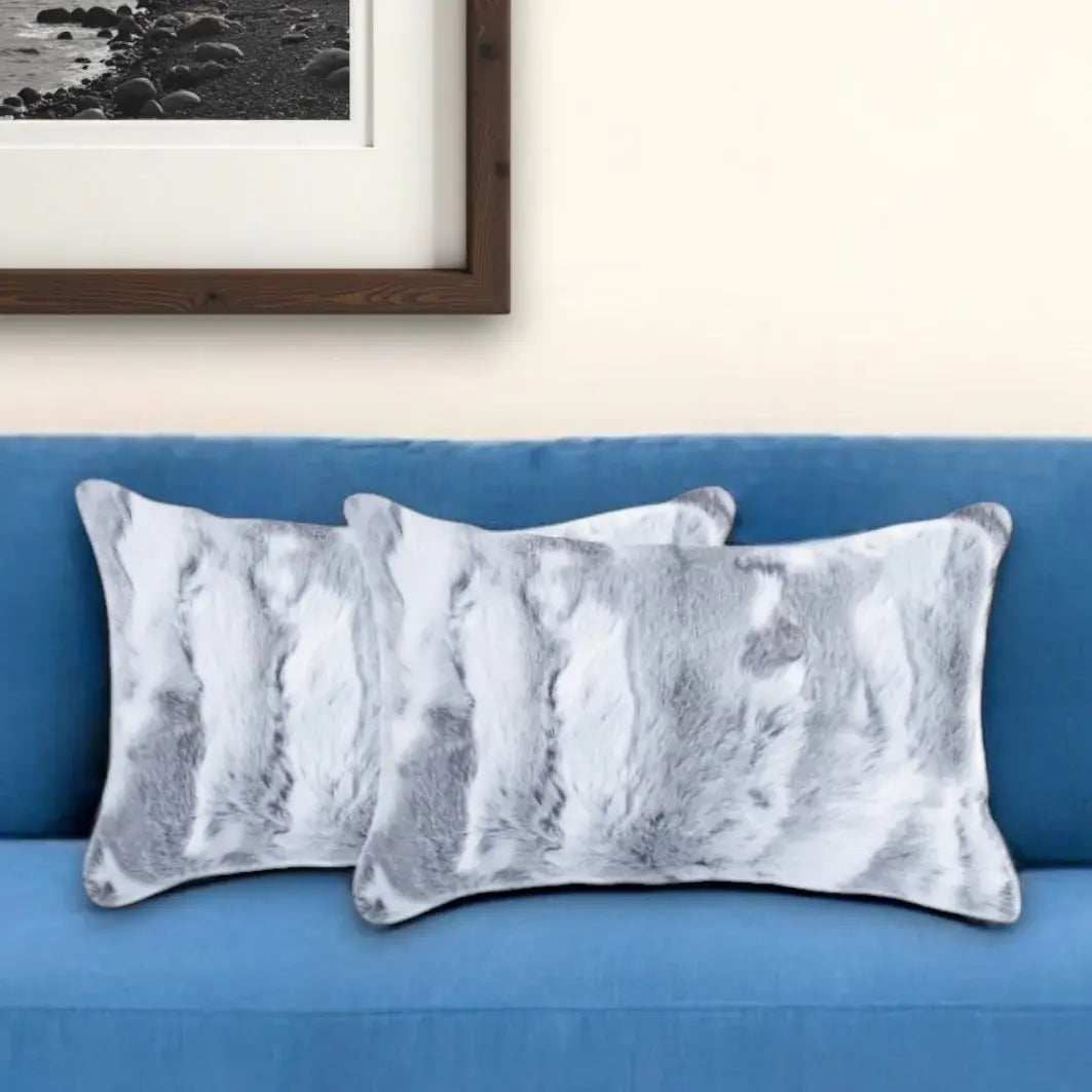 Set of Two 12" X 20" Gray Rabbit Natural Fur Throw Pillow - Homeroots - Flyclothing LLC