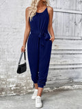 Scoop Neck Tie Waist Jumpsuit - Trendsi