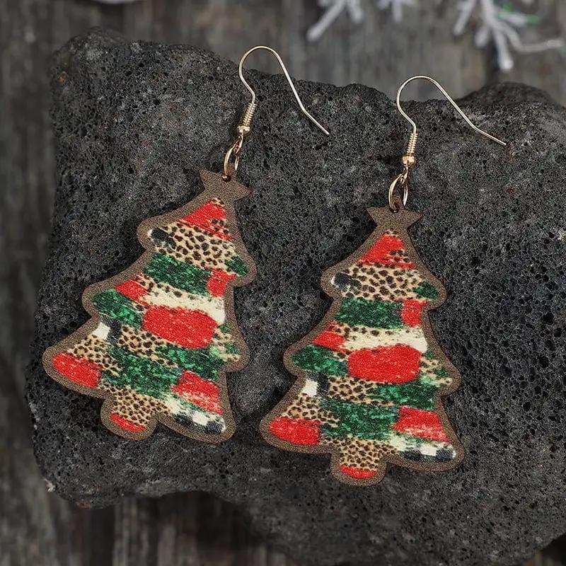 Christmas Tree PU Leather Earrings - Trendsi - Flyclothing LLC