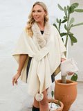 Fuzzy Trim Open Front Poncho - Trendsi - Flyclothing LLC