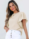 Round Neck Ruffle Sleeve Top - Trendsi - Flyclothing LLC