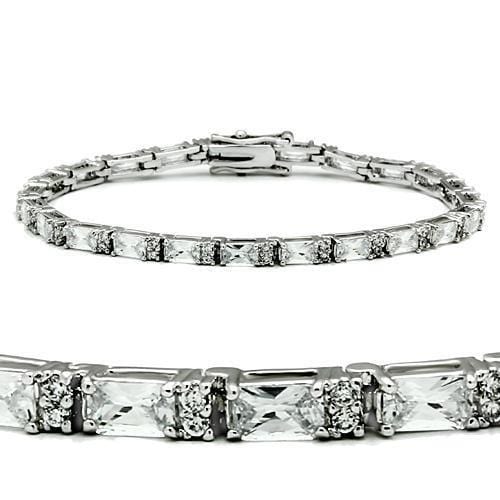 47401 - Rhodium Brass Bracelet with AAA Grade CZ  in Clear - Alamode