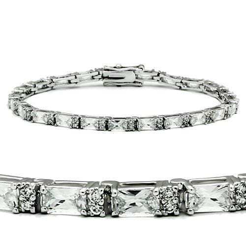 47401 - Rhodium Brass Bracelet with AAA Grade CZ in Clear - Alamode - Flyclothing LLC