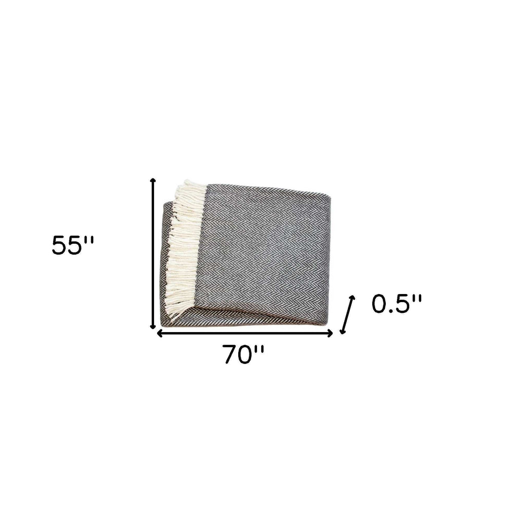 Dark Grey and White Dreamy Soft Herringbone Throw Blanket - Homeroots - Flyclothing LLC