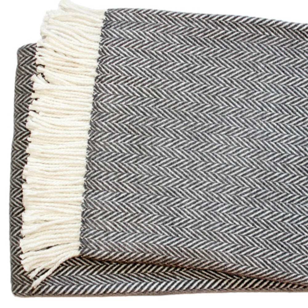 Dark Grey and White Dreamy Soft Herringbone Throw Blanket - Homeroots - Flyclothing LLC