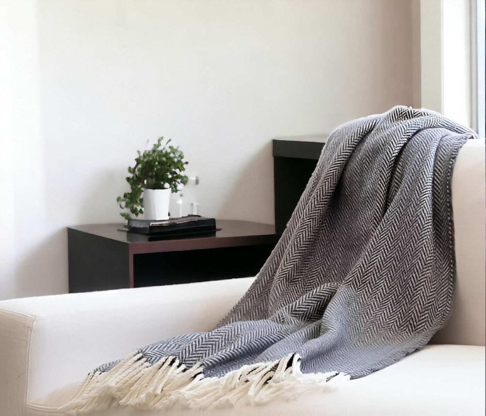 Dark Grey and White Dreamy Soft Herringbone Throw Blanket - Homeroots - Flyclothing LLC