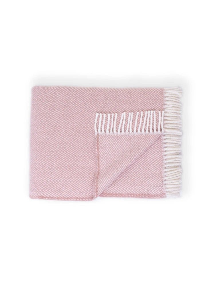 70" X 55" Dusty Rose Woven Cotton Herringbone Plush Throw Blanket - Homeroots