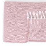 70" X 55" Dusty Rose Woven Cotton Herringbone Plush Throw Blanket - Homeroots