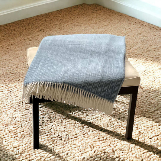 Aqua Blue and White Dreamy Soft Herringbone Throw Blanket - Homeroots - Flyclothing LLC