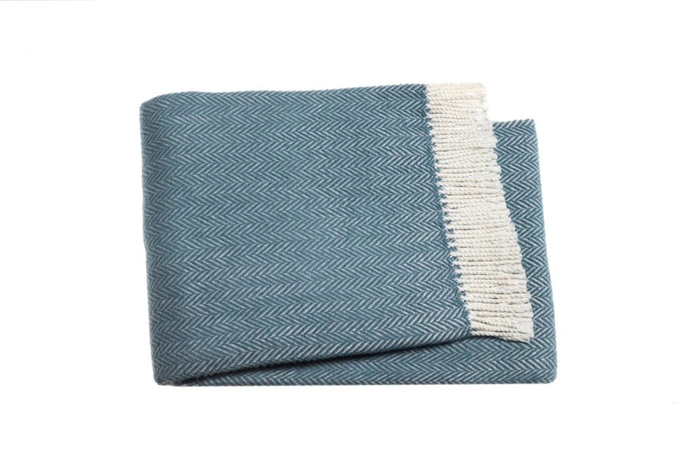 Aqua Blue and White Dreamy Soft Herringbone Throw Blanket - Homeroots