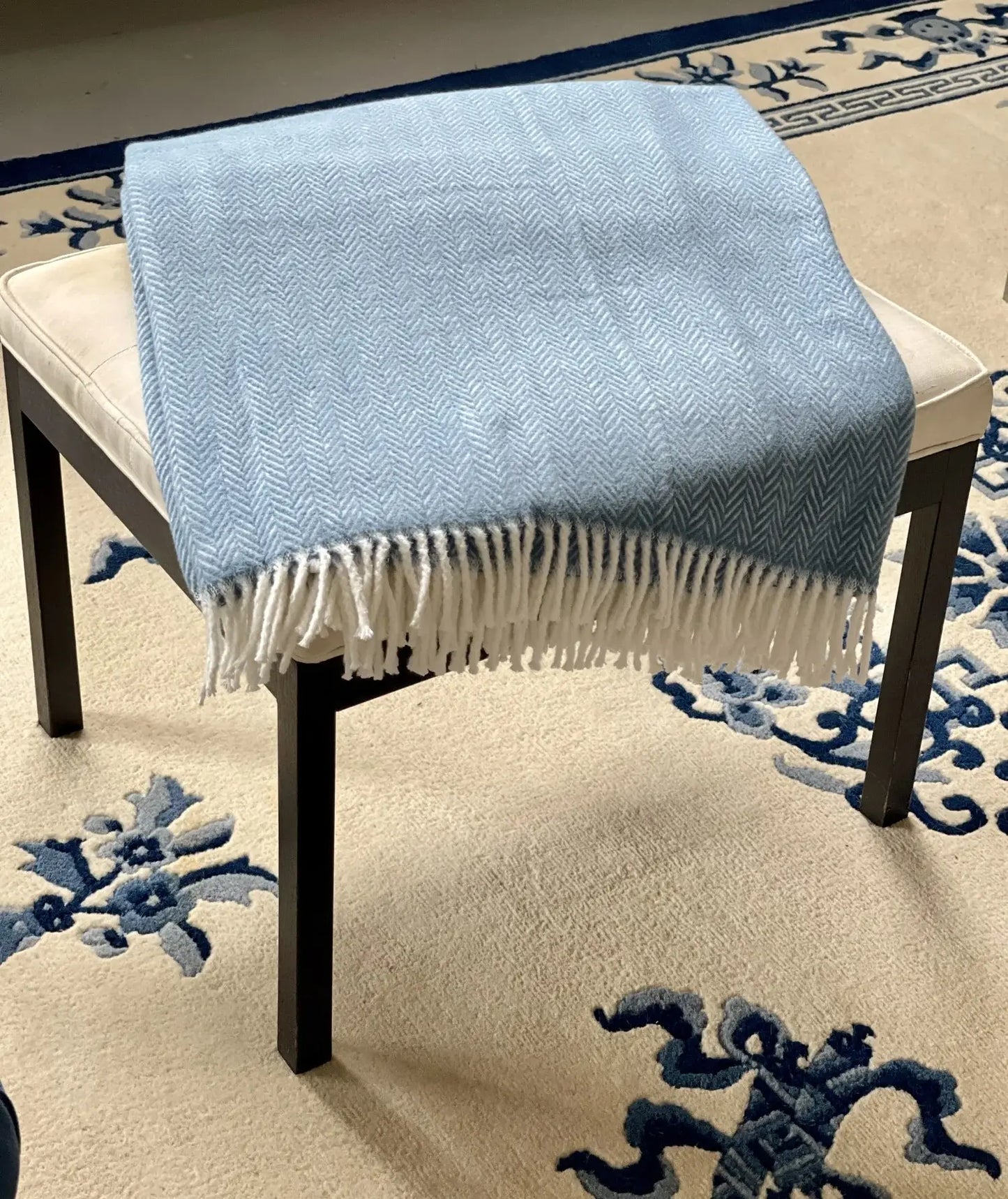 Aqua Blue and White Dreamy Soft Herringbone Throw Blanket - Homeroots - Flyclothing LLC