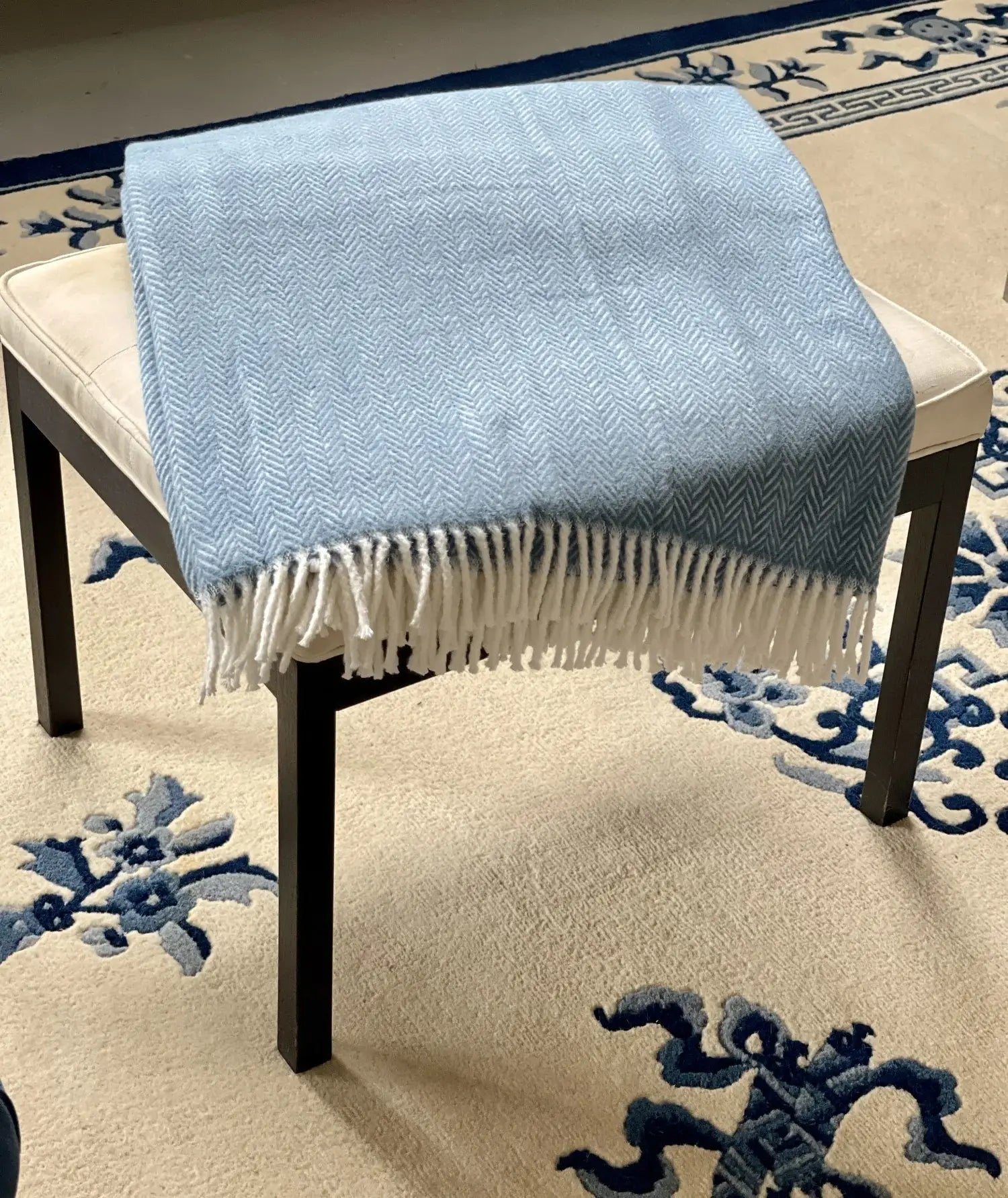 Aqua Blue and White Dreamy Soft Herringbone Throw Blanket - Homeroots - Flyclothing LLC