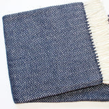 Navy Blue and White Dreamy Soft Herringbone Throw Blanket - Homeroots