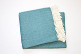 55" X 70" Teal Blue and White Woven Herringbone Plush Throw Blanket - Homeroots - Flyclothing LLC