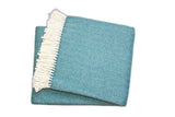 55" X 70" Teal Blue and White Woven Herringbone Plush Throw Blanket - Homeroots