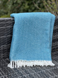 55" X 70" Teal Blue and White Woven Herringbone Plush Throw Blanket - Homeroots - Flyclothing LLC