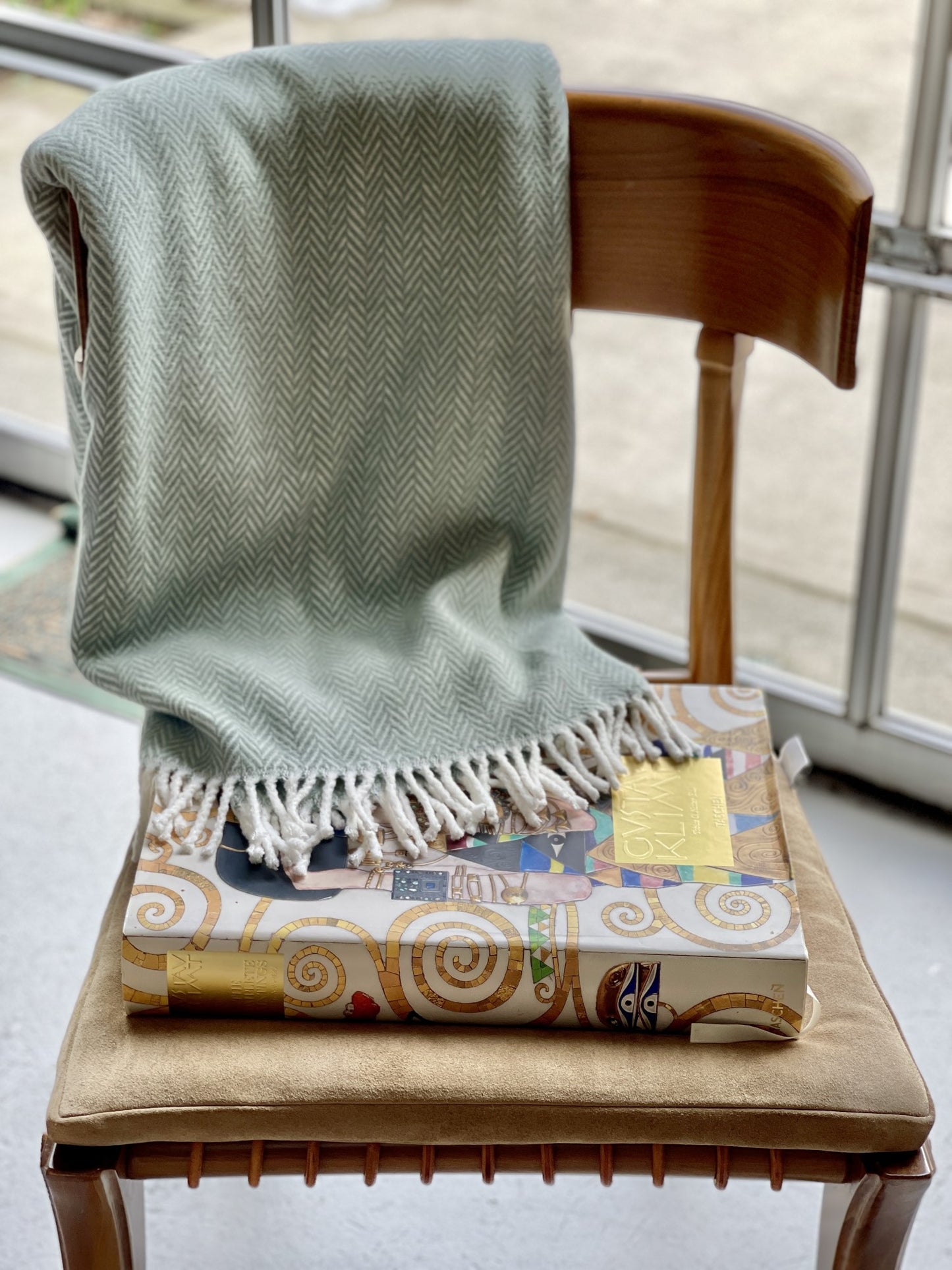 55" X 70" Sage and Ivory Woven Cotton Herringbone Plush Throw Blanket - Homeroots - Flyclothing LLC