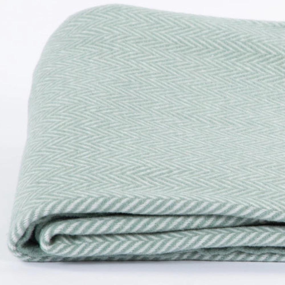 55" X 70" Sage and Ivory Woven Cotton Herringbone Plush Throw Blanket - Homeroots - Flyclothing LLC