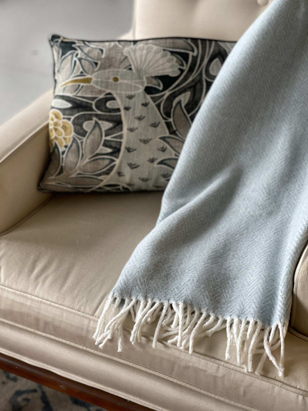 Sky Blue and White Dreamy Soft Herringbone Throw Blanket - Homeroots - Flyclothing LLC