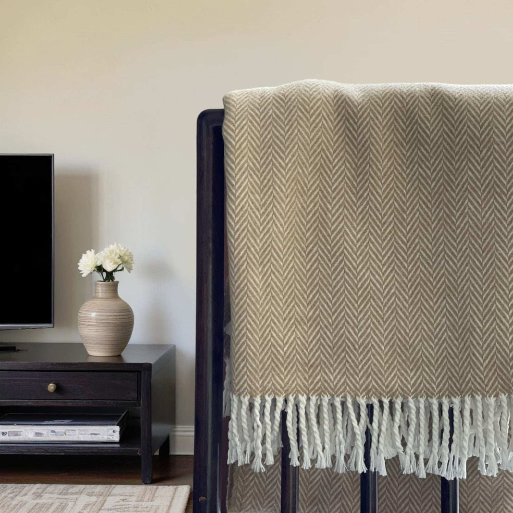 Copper and White Dreamy Soft Herringbone Throw Blanket - Homeroots - Flyclothing LLC