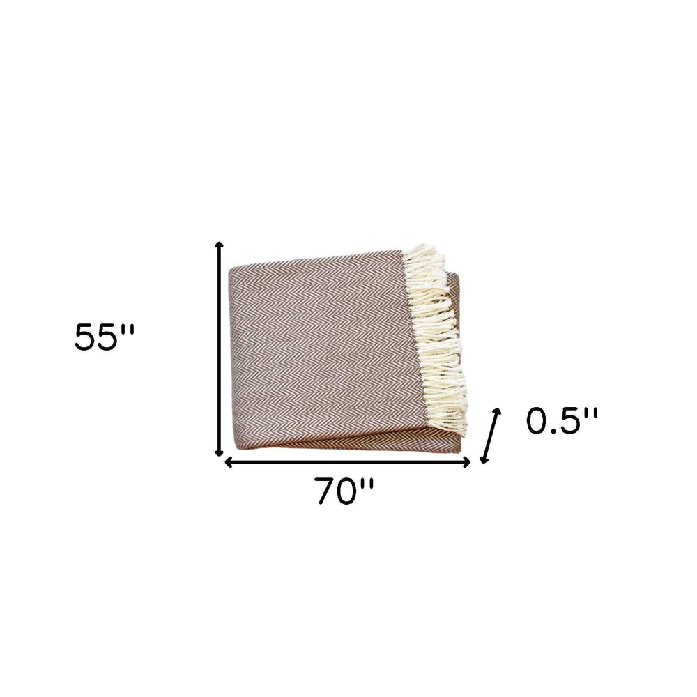 Brown and White Dreamy Soft Herringbone Throw Blanket - Homeroots - Flyclothing LLC