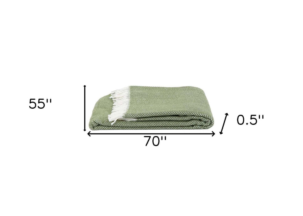 Moss Green and White Dreamy Soft Herringbone Throw Blanket - Homeroots - Flyclothing LLC