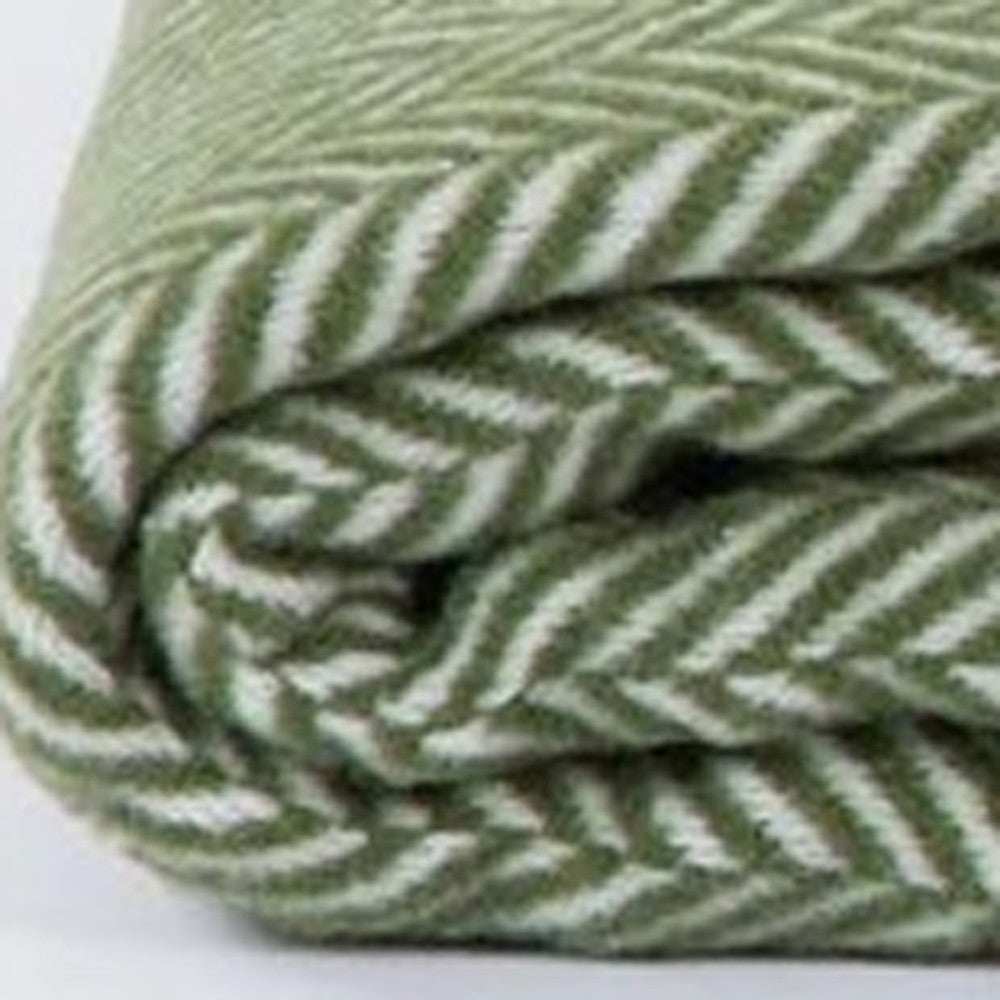 Moss Green and White Dreamy Soft Herringbone Throw Blanket - Homeroots - Flyclothing LLC