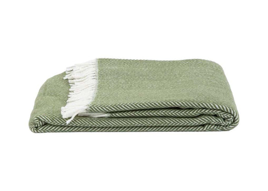 Moss Green and White Dreamy Soft Herringbone Throw Blanket - Homeroots - Flyclothing LLC