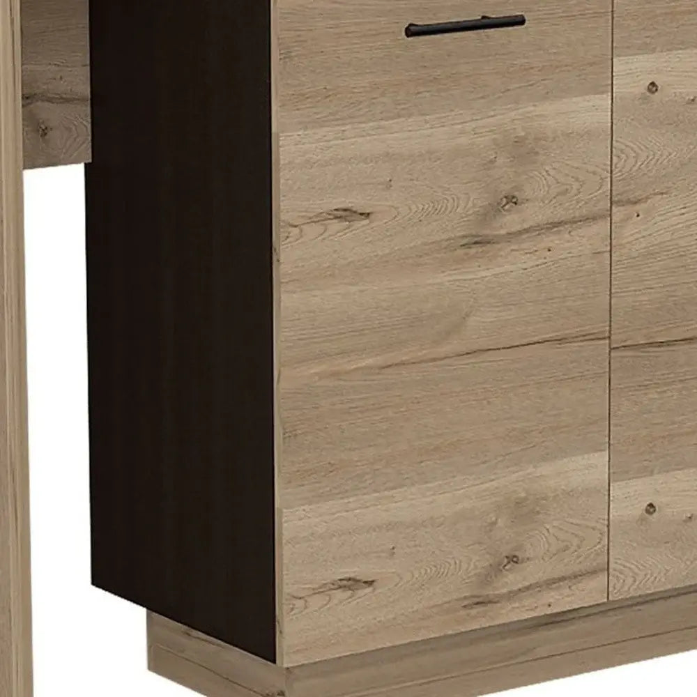 Black and Light Oak Contemporary Kitchen Island with Bar Table - Homeroots - Flyclothing LLC