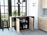 Black and Light Oak Contemporary Kitchen Island with Bar Table - Homeroots - Flyclothing LLC