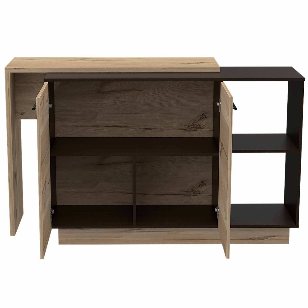 Black and Light Oak Contemporary Kitchen Island with Bar Table - Homeroots - Flyclothing LLC