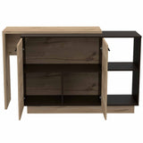 Black and Light Oak Contemporary Kitchen Island with Bar Table - Homeroots