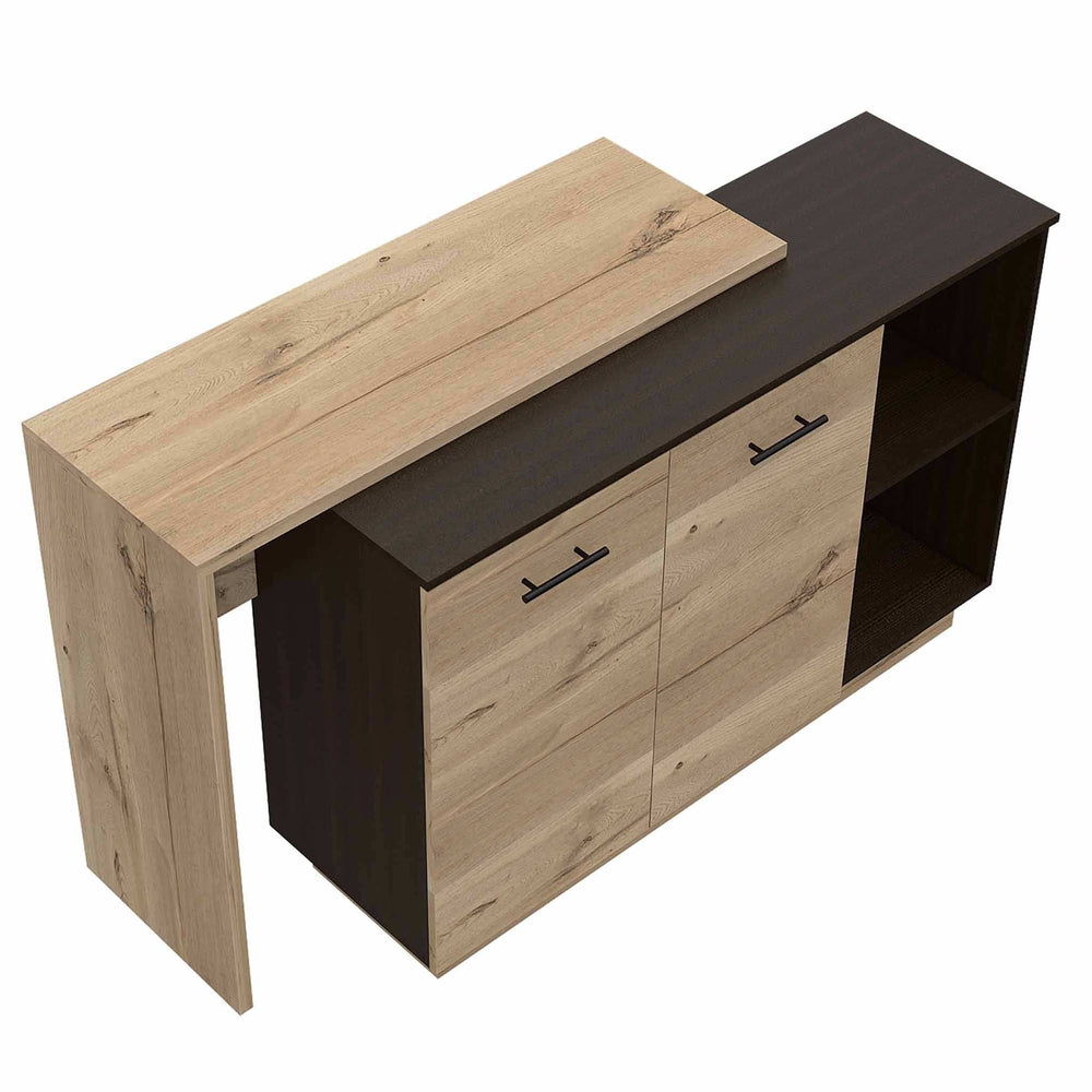 Black and Light Oak Contemporary Kitchen Island with Bar Table - Homeroots - Flyclothing LLC