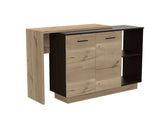 Black and Light Oak Contemporary Kitchen Island with Bar Table - Homeroots