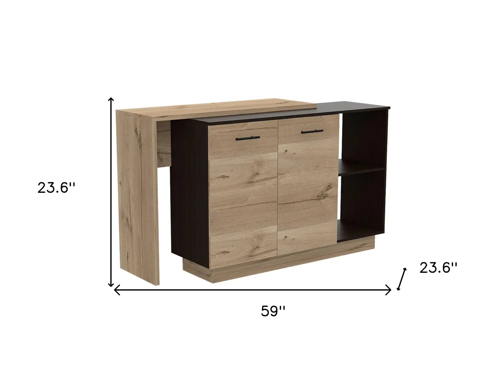 Black and Light Oak Contemporary Kitchen Island with Bar Table - Homeroots - Flyclothing LLC