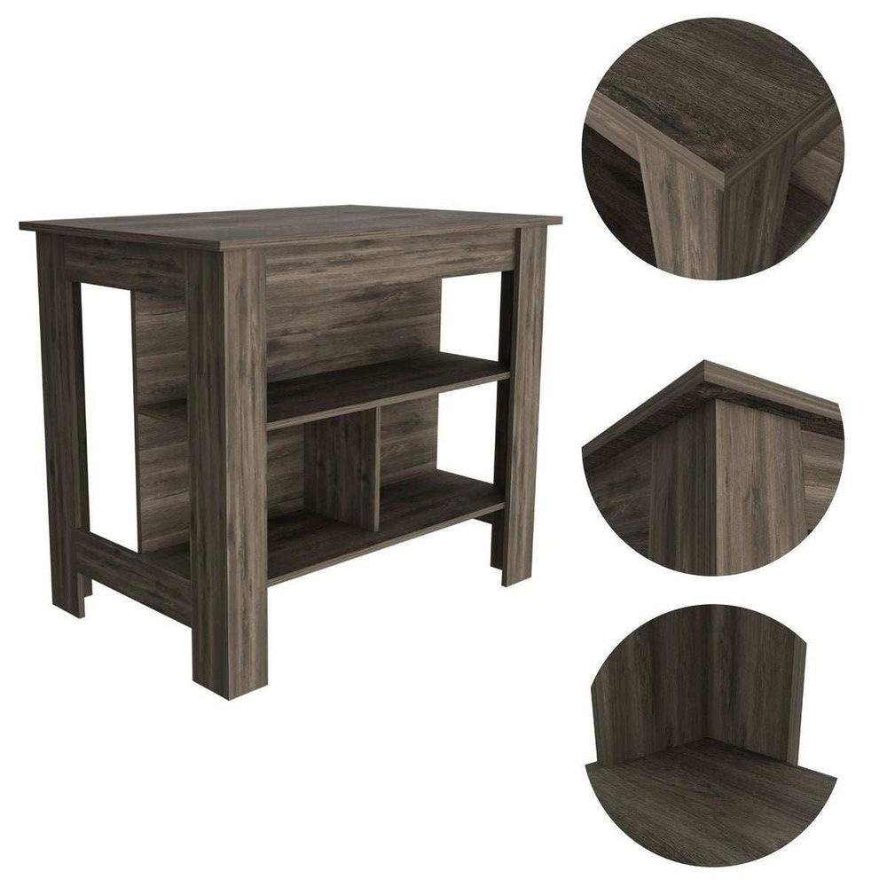 Brown Kitchen Island with Three Storage Shelves - Homeroots - Flyclothing LLC