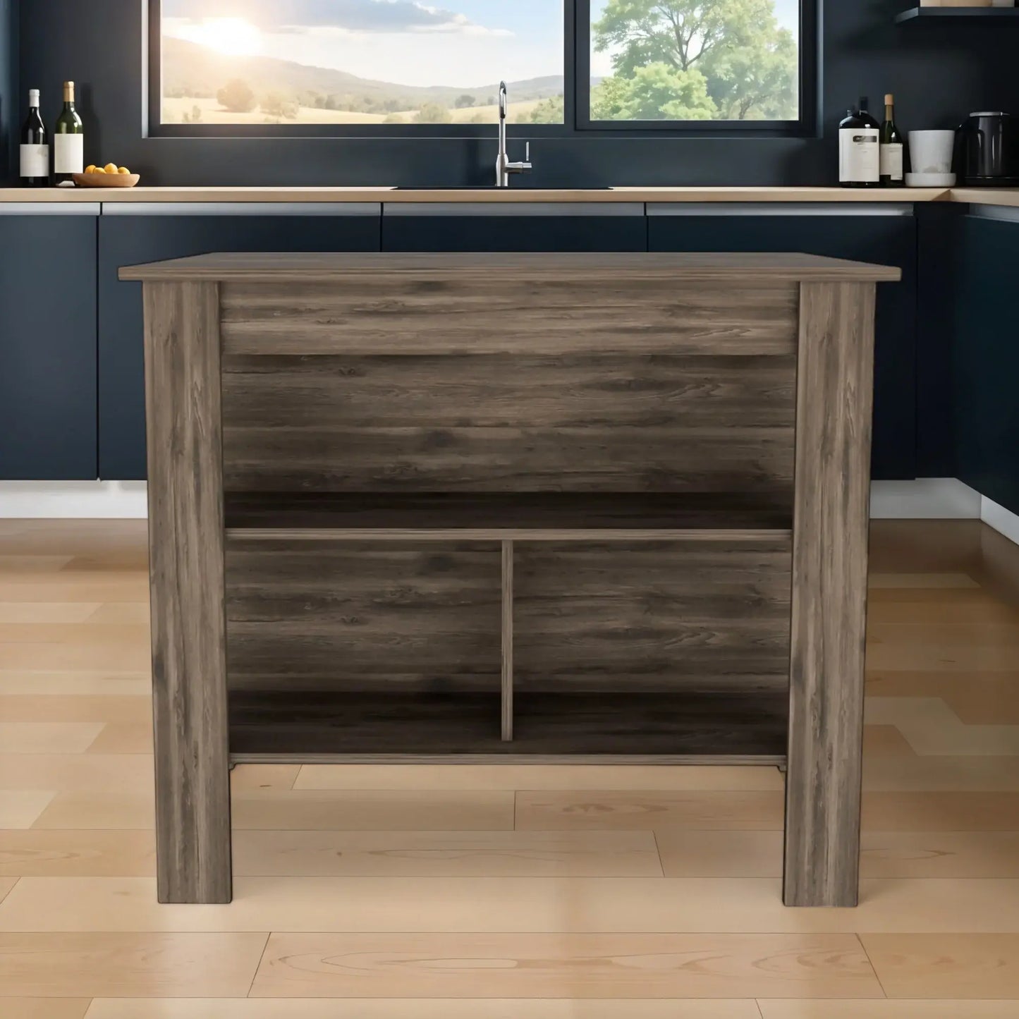 Brown Kitchen Island with Three Storage Shelves - Homeroots - Flyclothing LLC