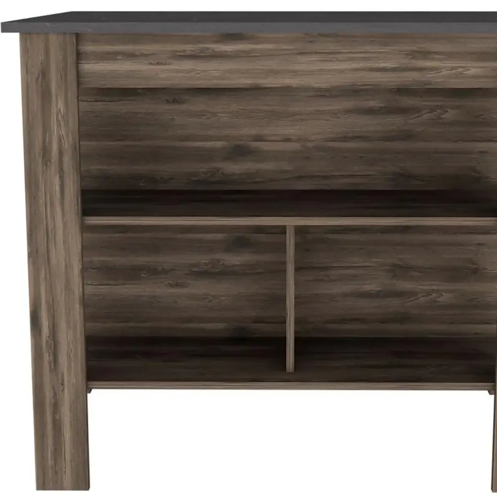Dark Brown and Onyx Kitchen Island with Three Storage Shelves - Homeroots - Flyclothing LLC