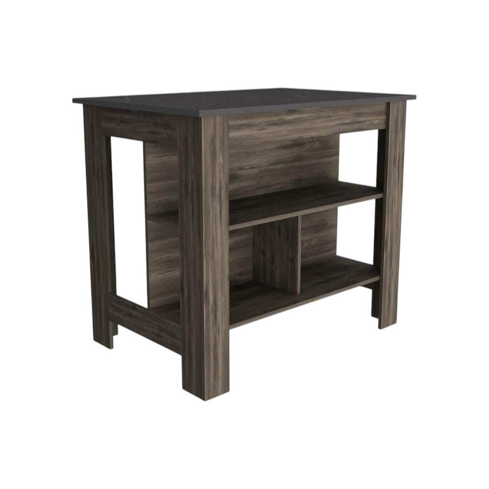 Dark Brown and Onyx Kitchen Island with Three Storage Shelves - Homeroots - Flyclothing LLC