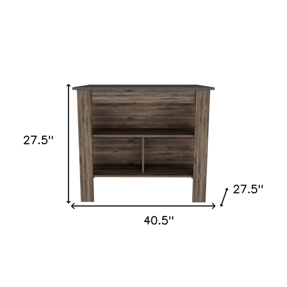 Dark Brown and Onyx Kitchen Island with Three Storage Shelves - Homeroots - Flyclothing LLC