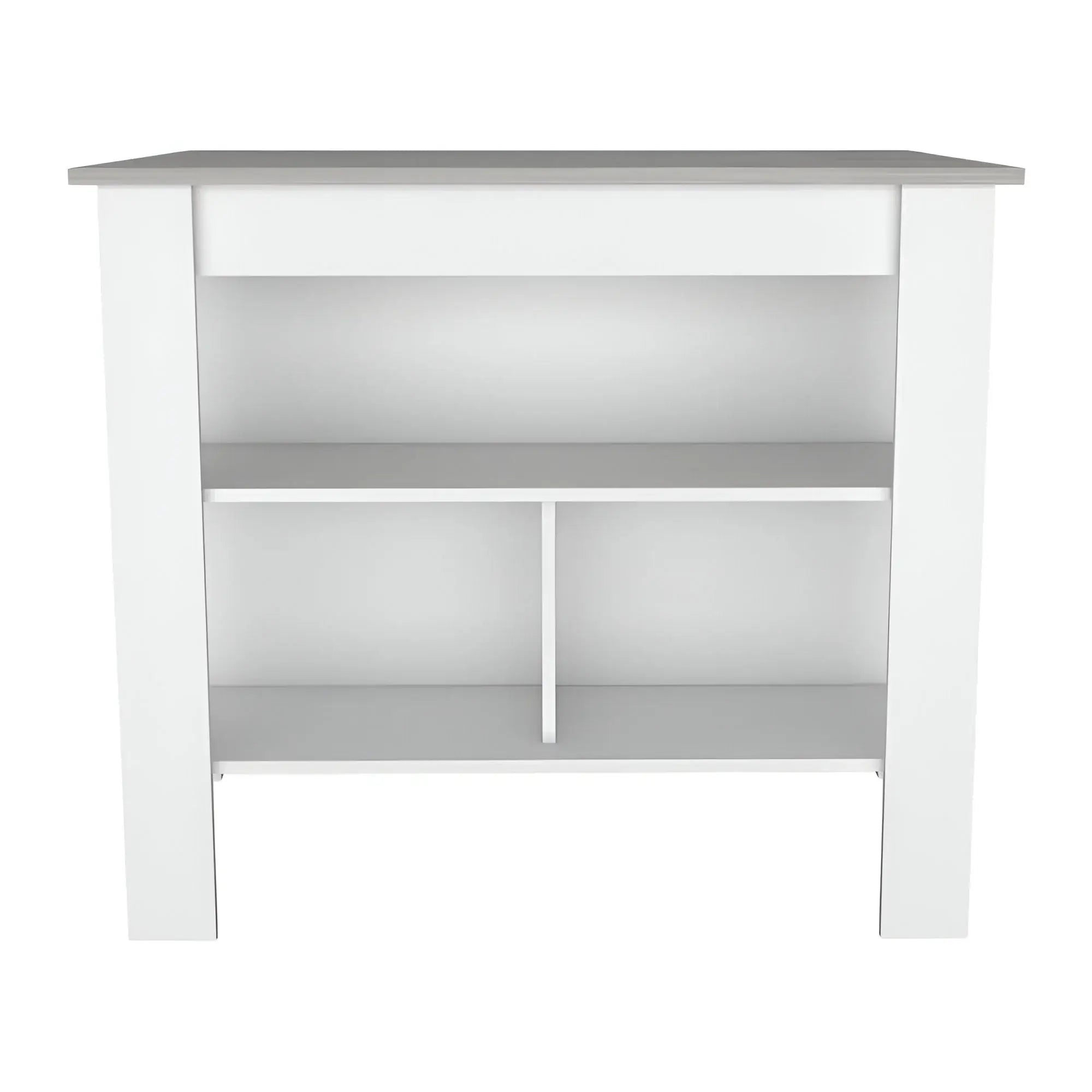 Marble and White Kitchen Island with Three Storage Shelves - Homeroots - Flyclothing LLC
