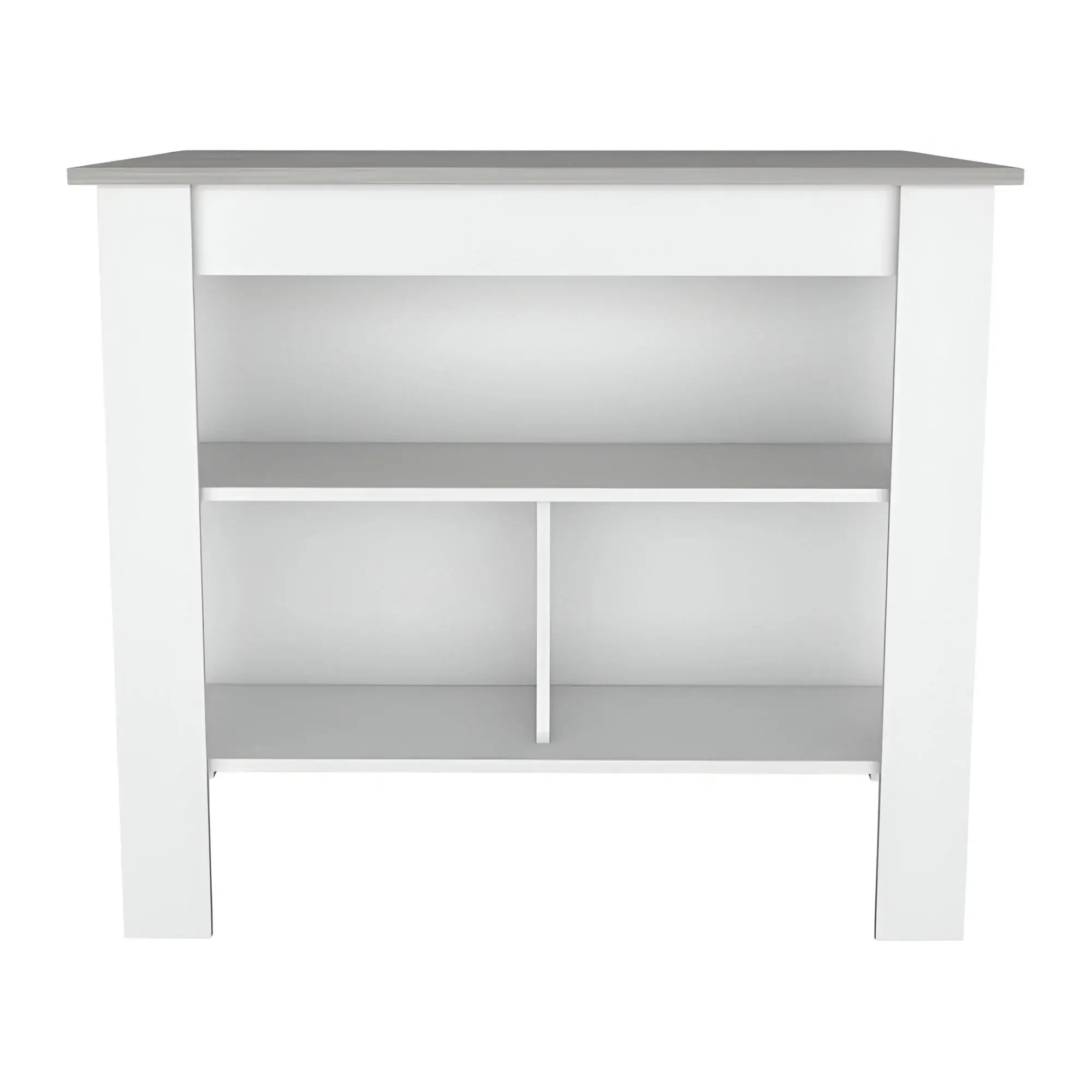 Marble and White Kitchen Island with Three Storage Shelves - Homeroots - Flyclothing LLC